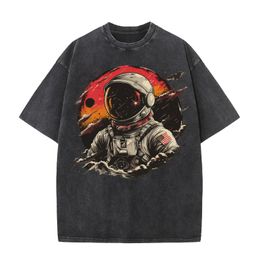 Astronaut Colour Graphic T Shirts Distressed Washed Cotton T-shirt Printed Oversized Mens Tops 240508