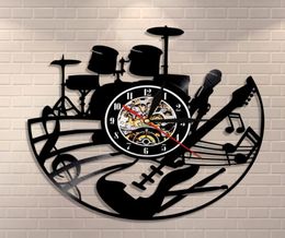 Guitar and Drum Kits Wall Clock Guitar Player Music Record Clock Rock Music Instrument Guitar Wall Art Rock n Rock Gift 2011183861135