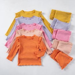 Clothing Sets Toddler Girl Set Cute Little Sleeve T Long Solid Color Pants 2 Piece Girls Casual Wear 0-4Y