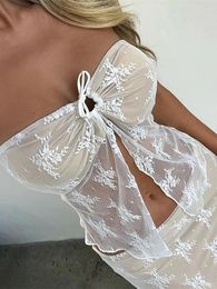 Women's Tanks Hirigin Sexy Women Lace Tube Top Strapless Backless Lacing Patchwork See-through Slit Summer Ladies Vest For Club Party