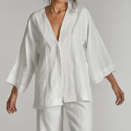 Home Clothing Cross-Border Europe And AmericaVCollar Lace-up Cotton Linen White Pyjamas Long-Sleeved Trousers Two-Piece Suit Wear For