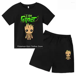 Clothing Sets 2024 Groote T-Shirt Boys Girls Teenager Summer Short Sleeve Tops Children Casual StitchTops Tee Shirt Set