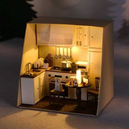 Architecture/DIY House Mini 3D Dollhouse DIY Assemble Wooden Miniature Furniture With LED Lights Casa Doll House Toy Mini DIY Kit For Making Room Toys