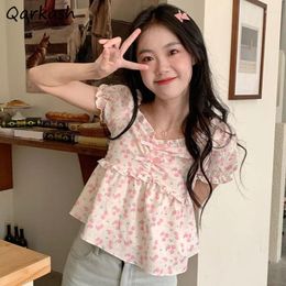 Women's Blouses Floral For Women Short-sleeve Crop Tops All-match Cute Girlish Summer Daily Casual Ulzzang Style Fashionable