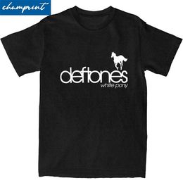 Men's T-Shirts Mens white PONY Deftones music band tour T-shirt cotton retro short sleeved round neck printed Q240514