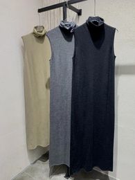 Casual Dresses 2024 Women Fashion Sleeveless Turtleneck Knitted Wool Dress 0906