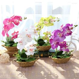 Decorative Flowers Artificial Orchid Flower Phalaenopsis Fake Faux Potted Bonsai Basket Silk Plant Wedding Party Table Decor Handicraft