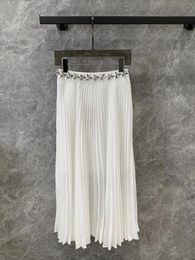 Skirts Women's Casual Skirt Summer Luxury High Quality Diamonds Flower White Pleated Midi For Ladies 2024 Gdnz 4.28