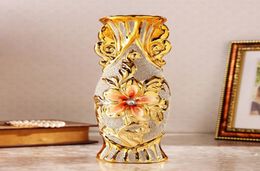 Europe Gold Plated Frost Porcelain Vase Vintage Advanced Ceramic Flower Vase for Room Study Hallway Home Wedding Decoration6424138