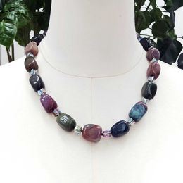 Beaded Necklaces Li Ji Real Stone Indian Agate Crystal Necklace 55cm Necklace d240514