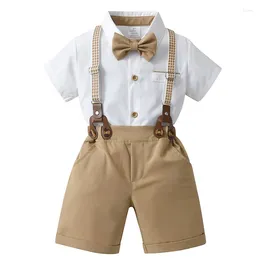 Clothing Sets Baby Boy Clothes Set Summer Short Sleeve Shirt Bowtie Suspenders Shorts 3pcs Kids Birthday Party Children Gentleman Suit
