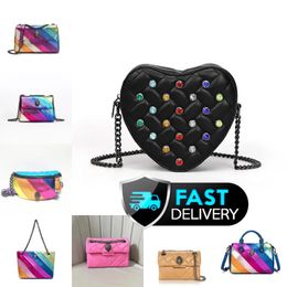 2024 Popular Designer Kurt Geiger Eagle Heart Rainbow Leather Tote Bag Women Shoulder Bag Crossbody Clutch Travel Purse With Silver Chain Style Walking Briefcase