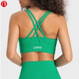 Lu Sport Bra Lemon LL CrissCross Back Paed Strappy Bras Medium Support Yoga with Removable Cups Sports Bra for Women Woman Tank Tops Vest