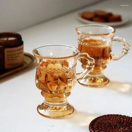Wine Glasses 1pc Ins Transparent Vintage Big Mug Embossed Glass Cup For Milk Breakfast Household Water Beer Drinks