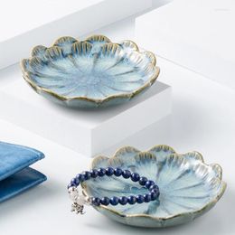 Decorative Figurines Nordic Lotus Ceramic Jewelry Tray Vanity Table Top Accessories Creative Pink Storage Kitchen Seasoning Dish Home Decor