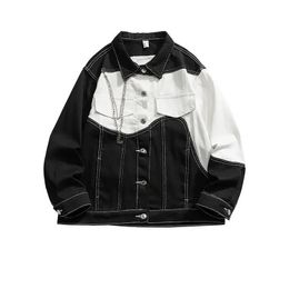 Male Jean Coats Spliced Motorcycle Mens Denim Jacket Cargo Hip Hop Biker Winter Outerwear Clothing Korean Clothes Loose 240514