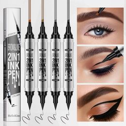 Helokiss podwójna głowa cztery zbiegły ołówek do brwi+eyeliner Szybki suszenie wodoodporne ołówek do brwi Nowy produkt