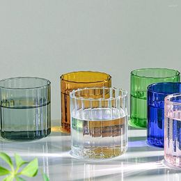 Wine Glasses 200ml Stripe Glass Cup Transparent Colored Ice Coffee Mug Tea Juice Milk Water Drinkware Home Breakfast