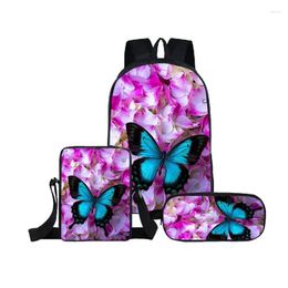 School Bags Hip Hop Classic Butterfly 3pcs/Set Backpack 3D Print Student Bookbag Travel Laptop Daypack Shoulder Bag Pencil Case