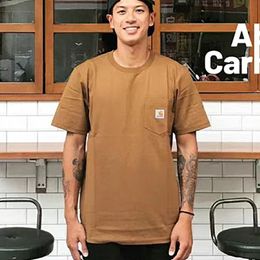 Mens Casual Short Sleeves Pocket Tee Oversized T-shirts Cotton T Shirts Men Women Hip Hop Streetwear MG240122