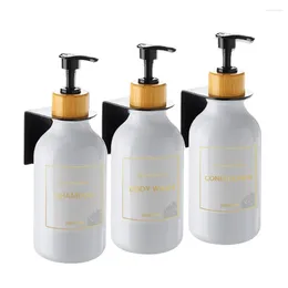 Liquid Soap Dispenser 300/500ml Bathroom Shampoo And Conditioner Shower Bottle Wall Mount Bamboo Pump Apothecary Lotion