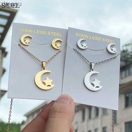 Earrings Necklace Romantic stainless steel moon star necklace earrings fashionable new moon earrings gold Jewellery set childrens gift XW