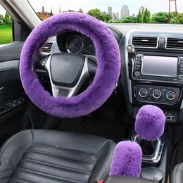 Steering Wheel Covers Car Plush Cover Gearshift Handbrake Protector Decoration Warm Super Thick Collar Soft Black Pink