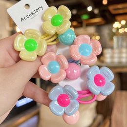 Hair Accessories 2PCS Childrens Colourful Flower Hair Tie Girls Elastic Rubber Band for Hair Baby Bear Hair Rope Childrens Hair Band Childrens Accessories d240513