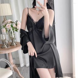 Home Clothing Lace Nighty&Robe Set Women Rayon Bathrobe Gown Suit Kimono Nightgown Lingerie Summer Two Piece Sleepwear Loungewear