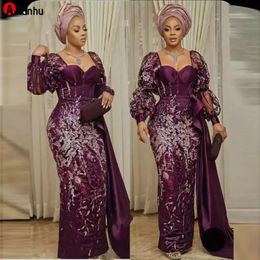 NEW 2022 Dubai African Aso Ebi Evening Dresses With Sequined Lace Appliques Mermaid Prom Dress Plus Size Women Muslim Party Gowns 228e