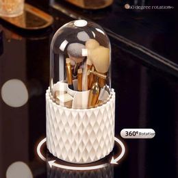 Storage Boxes 360° Rotating Transparent Makeup Brush Pen Holder Large Capacity Acrylic Dust With Lid Desktop Cosmetic Box