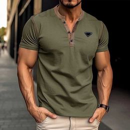 Men's T-Shirts designer 2024 Summer Short sleeved Henley Shirt Round Neck T-shirt Colour Block B3KD