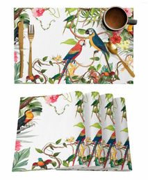 Table Mats Tropical Leaves Parrot Flowers Placemat Wedding Party Dining Decor Linen Mat Kitchen Accessories Napkin