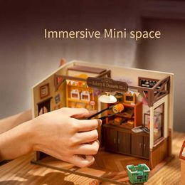 Architecture/DIY House DIY Childrens Toys Bakery Miniature House Small House Handmade Wooden Three-Dimensional Puzzle Toy Birthday Gift