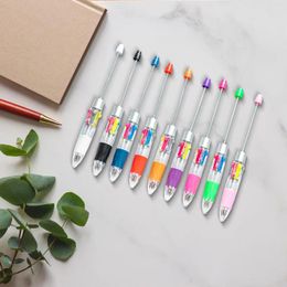 Party Favour 9x 4 Colour Ink Rollerball Pen Ballpoint Bead Shaft DIY Beaded Pens Beadable For Kids Wedding Teacher Office School