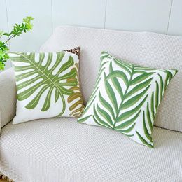 Pillow Cilected Nordic Ins Green Planted Throw Cover Canvas Living Room Sofa Decoration Embroidered For Bedroom