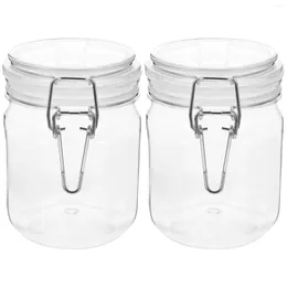 Storage Bottles 2 Pcs Airtight Honey Jar Small Jars Cereal Container Transparent Plastic Jam Glass Lid