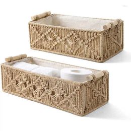 Party Favour Macrame Storage Baskets Woven Decorative Toilet Paper Basket Shelf With Liner And Handle For Organising