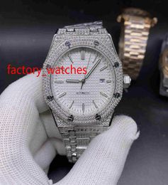 High diamonds watch shiny case 42mm automatic 316 silver stainless steel white dial glass back mens diamond wristwatch2578525