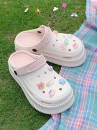 Slippers Women Garden Shoes Summer Cute Cartoon Hole With Thick Soles Increase Height Wear Anti Slip Beach Sandals