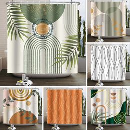 Shower Curtains Palm Leaf Line Round Geometric Curtain Modern Simple Bohemian Waterproof Bathroom Home Decor