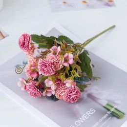 Decorative Flowers Artificial Carnation Flower Small Bud Fake Silk Rose Bouquet For DIY Home Mother's Day Wedding Party Decorations