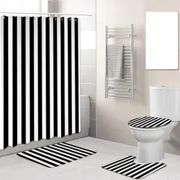 Shower Curtains Black And White Striped Bathroom Curtain Set Creative Geometric Modern Home Decor Rug Bath Mats Non-Slip Toilet Cover Mat