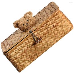 Storage Bottles Desktop Makeup Organiser Woven Sundries Container Straw Sundry Basket Toy Bin