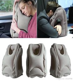Grey Inflatable Travel Pillow Ergonomic and Portable Head Neck Rest PillowPatented Design for Airplanes Cars Buses Trains Offi4674441