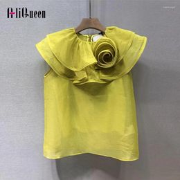 Women's Blouses Summer Flower Ruffled Edge Chiffon Womens Tops And Female Sweet Pink Sleeveless Bouse Y2k Fairycore Blusas Mujer