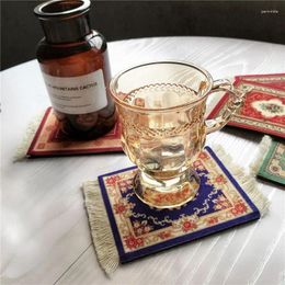Table Mats Persian Style Coasters Woven Rug Mat Mousepad Retro Tassel Cup PC Mouse Pad With Fring Home Office Decor Craft