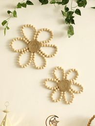 Decorative Figurines Wooden Beads Flower Hanging Home Decoration Spring Floral Wreath Boho Wall Decor Garland Farmhouse For Front Door