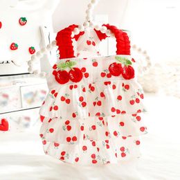 Dog Apparel Clothes Spring Summer Thin Cat Princess Dress Red Cherry Cake Small Teddy Pet