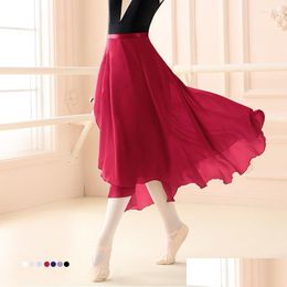Stage Wear Adts Women Ballet Dance Skirts Long Chiffon Lyrical Soft Dress Black Bury Translucent Costumes Drop Delivery Apparel Dhg53